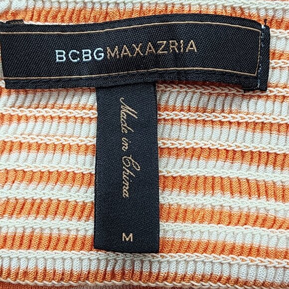 Women's BCBGMAXAZRIA Strapless Orange & White Striped Dress  Size M - Picture 7 of 11